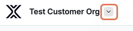 Screenshot of the organization name and associated administration drop-down menu.